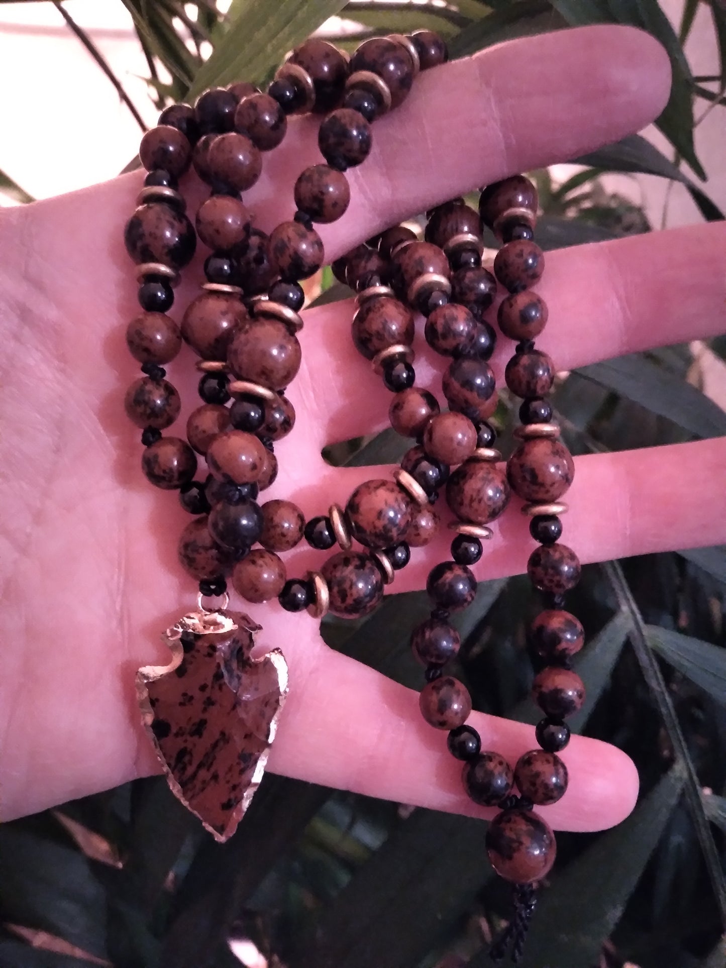 Mala en obsidienne acajou et spinelle noir "Guidance"