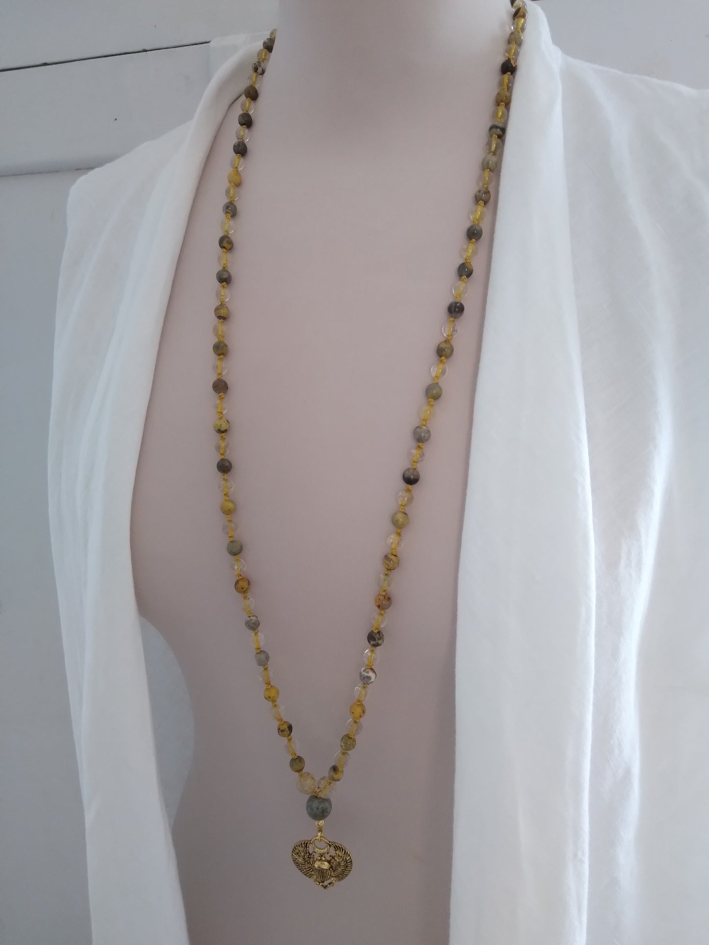 Mala en quartz rutile et jaspe bourdon "Nouveau départ"