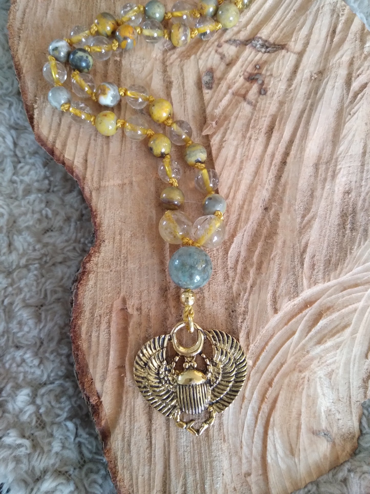 Mala en quartz rutile et jaspe bourdon "Nouveau départ"