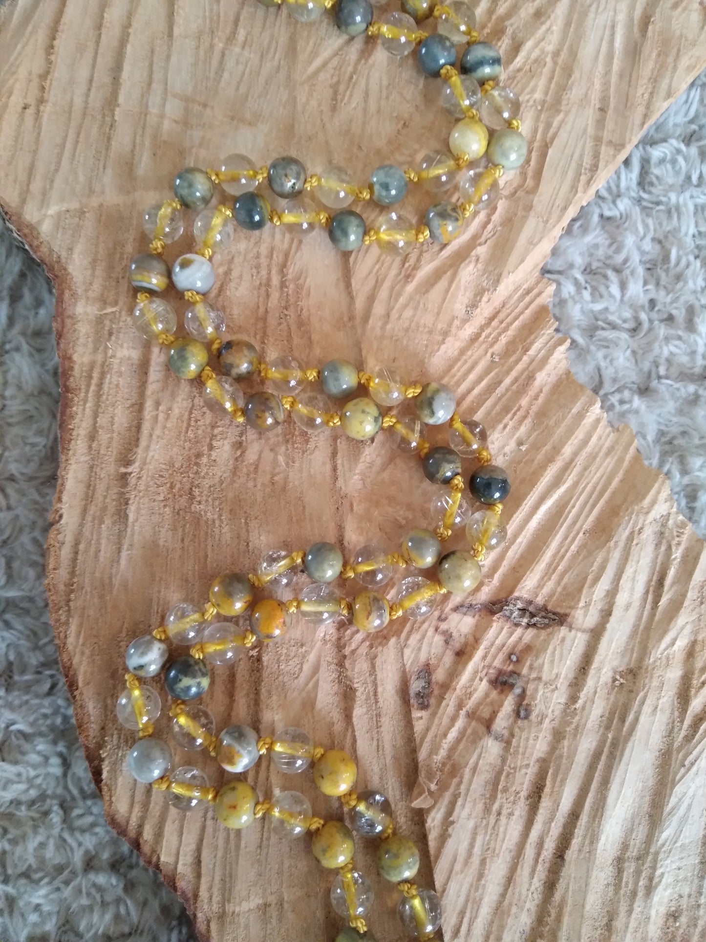 Mala en quartz rutile et jaspe bourdon "Nouveau départ"