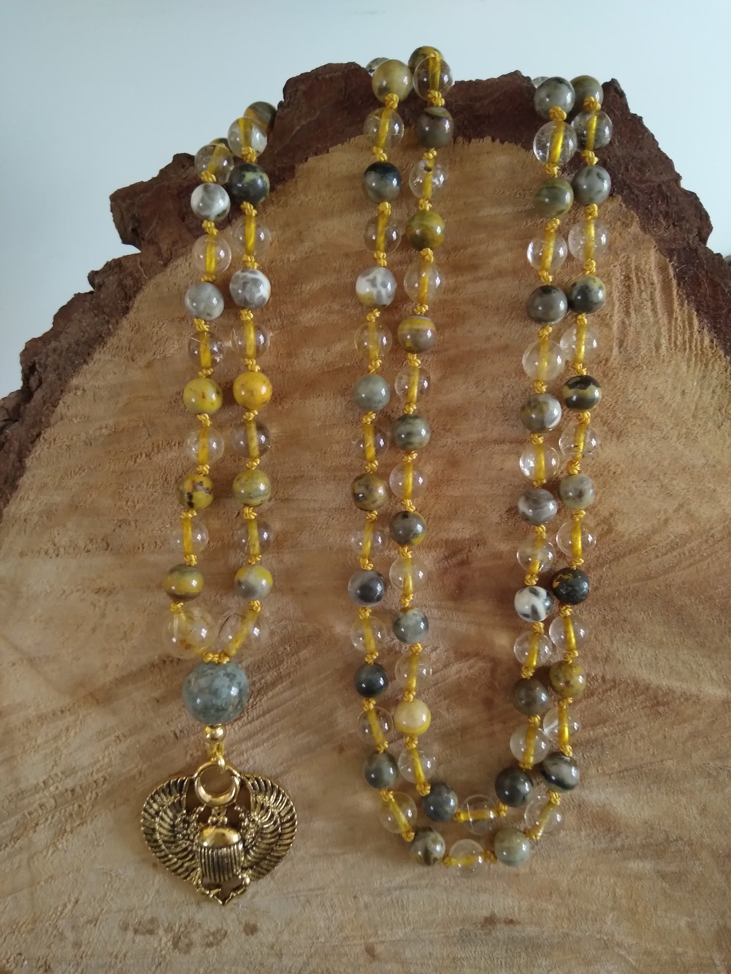 Mala en quartz rutile et jaspe bourdon "Nouveau départ"