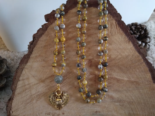 Mala en quartz rutile et jaspe bourdon "Nouveau départ"