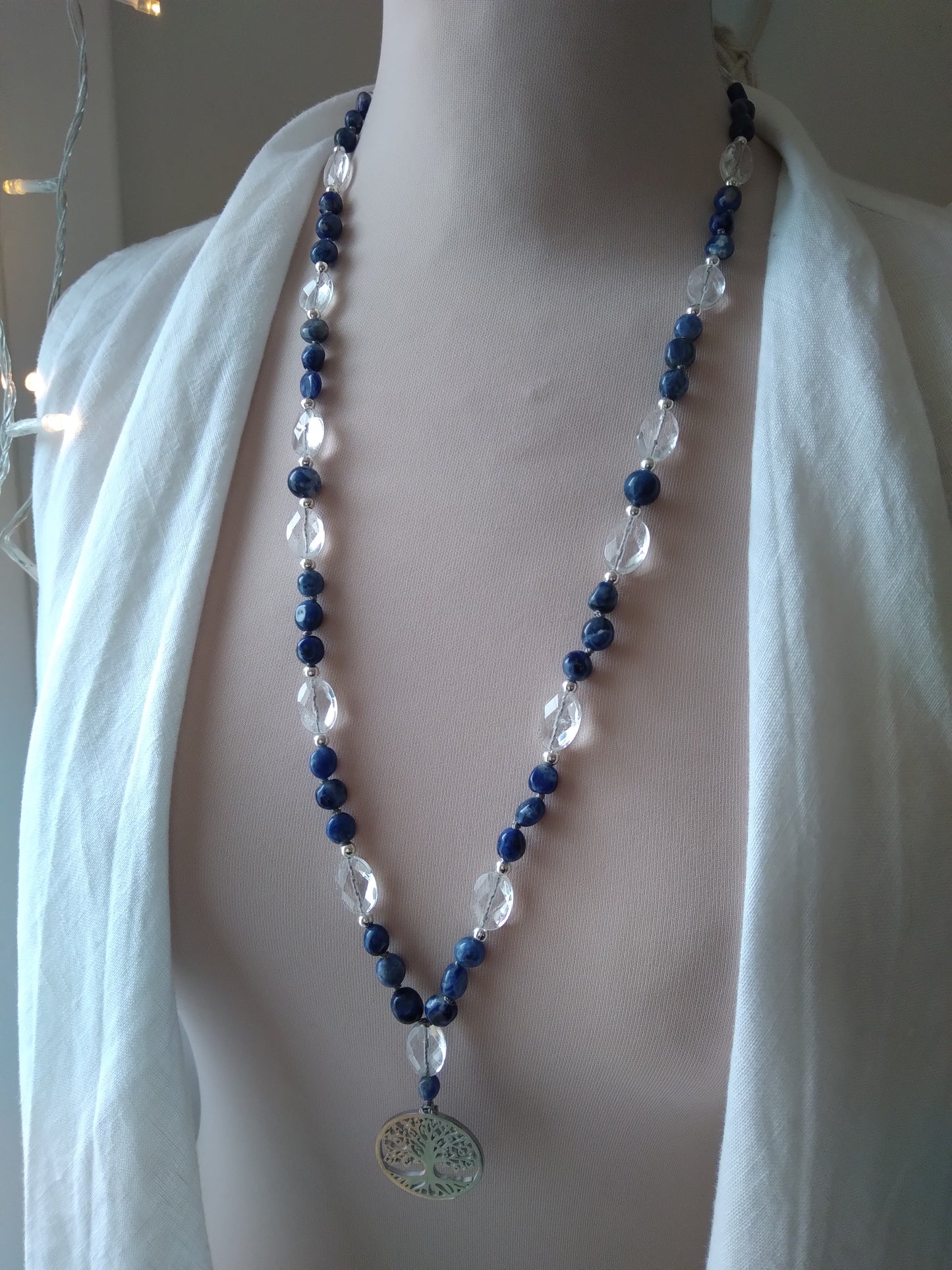Mala arbre de vie en dumortiérite et cristal de roche "De la terre au ciel"