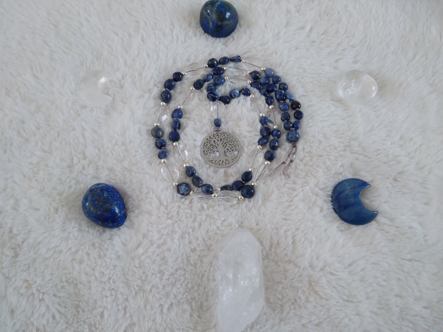 Mala arbre de vie en dumortiérite et cristal de roche "De la terre au ciel"