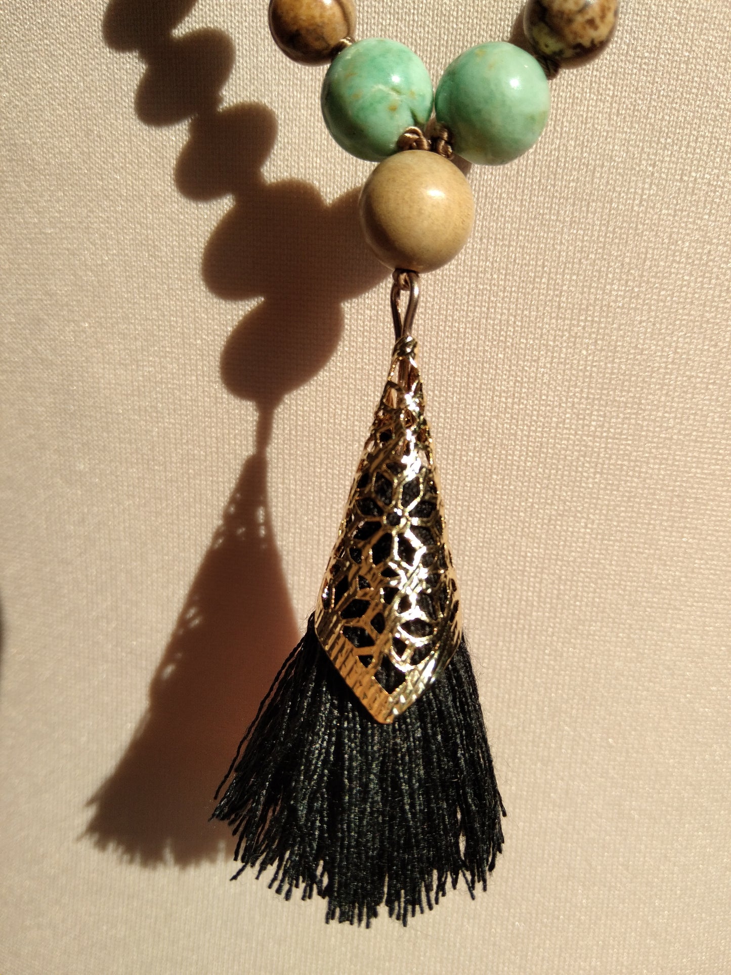 Mala en variscite, turquoise, jaspe paysage et bois de santal "Retrouvailles"