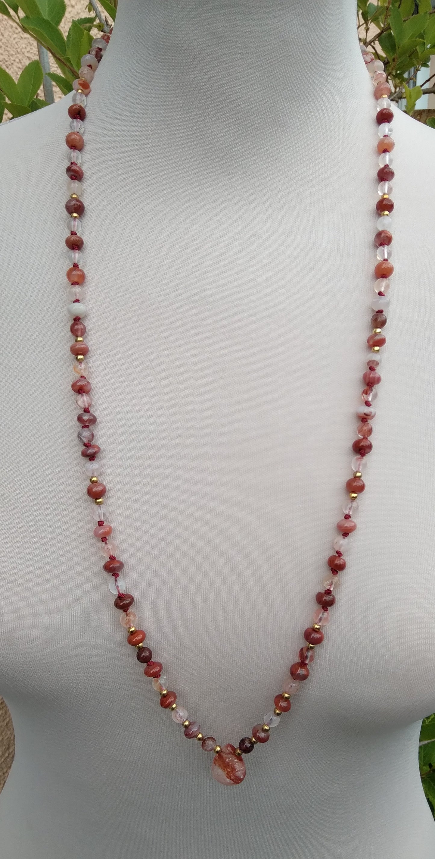 Mala "Je Transmute", mala en agate rouge et quartz hématoïde