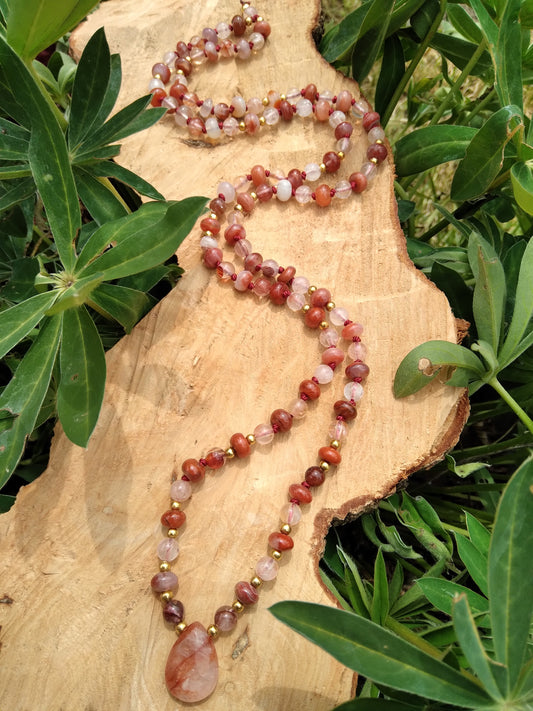 Mala "Je Transmute", mala en agate rouge et quartz hématoïde