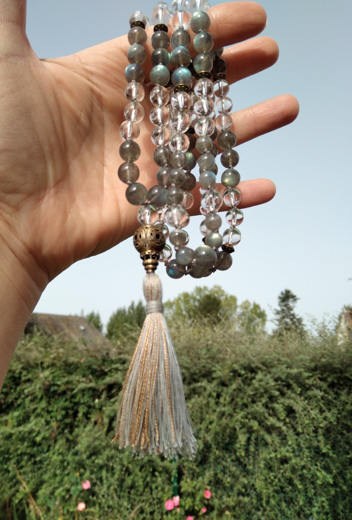 Mala personnalisé homme en labradorite et cristal de roche