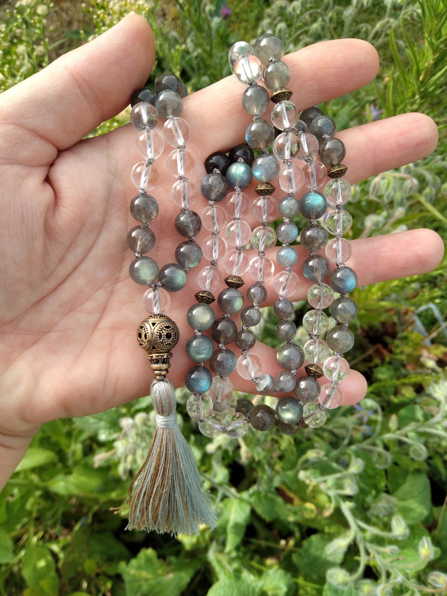 Mala personnalisé homme en labradorite et cristal de roche