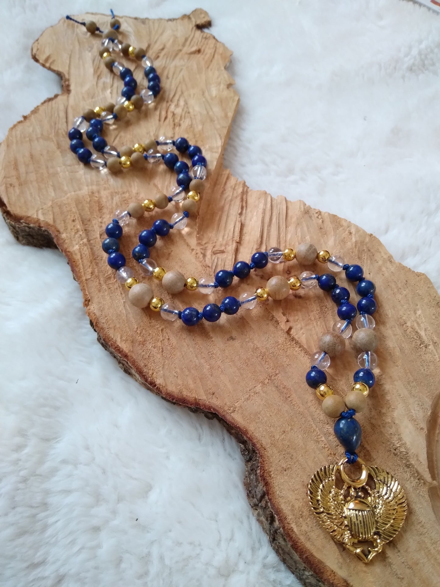 Mala personnalisé Scarabée en lapis-lazuli, cristal de roche et camphre