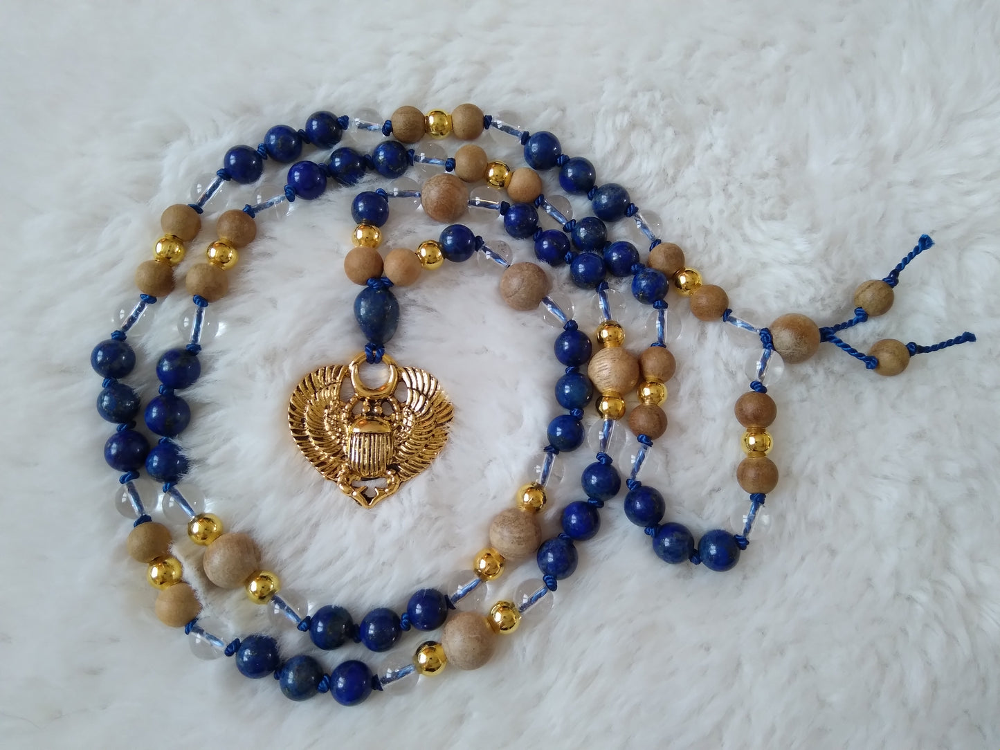 Mala personnalisé Scarabée en lapis-lazuli, cristal de roche et camphre