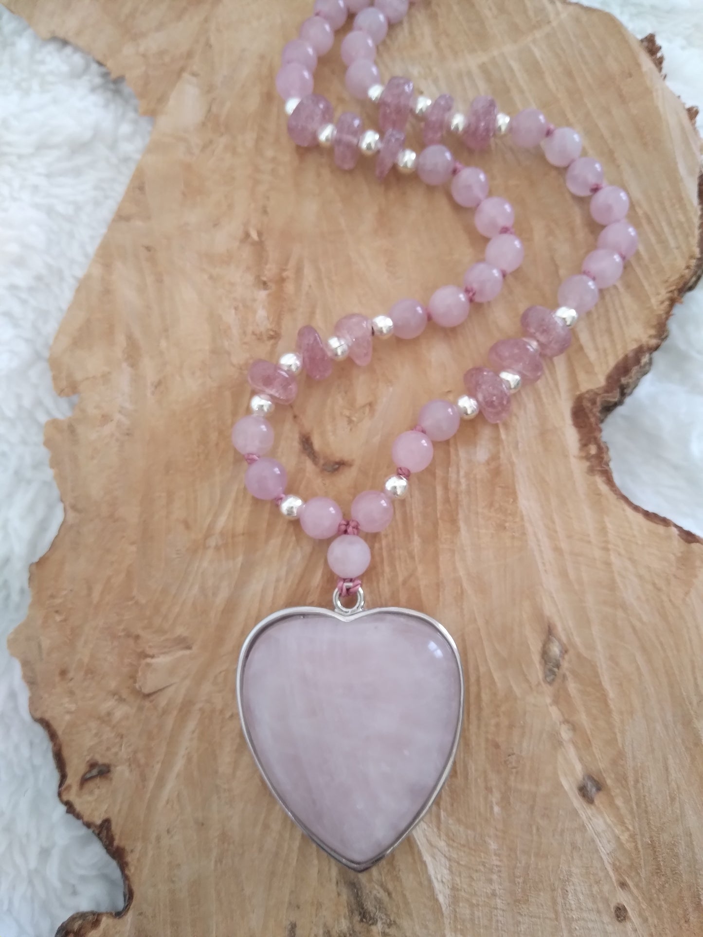 Mala en quartz rose et quartz fraise "Je me chéris"