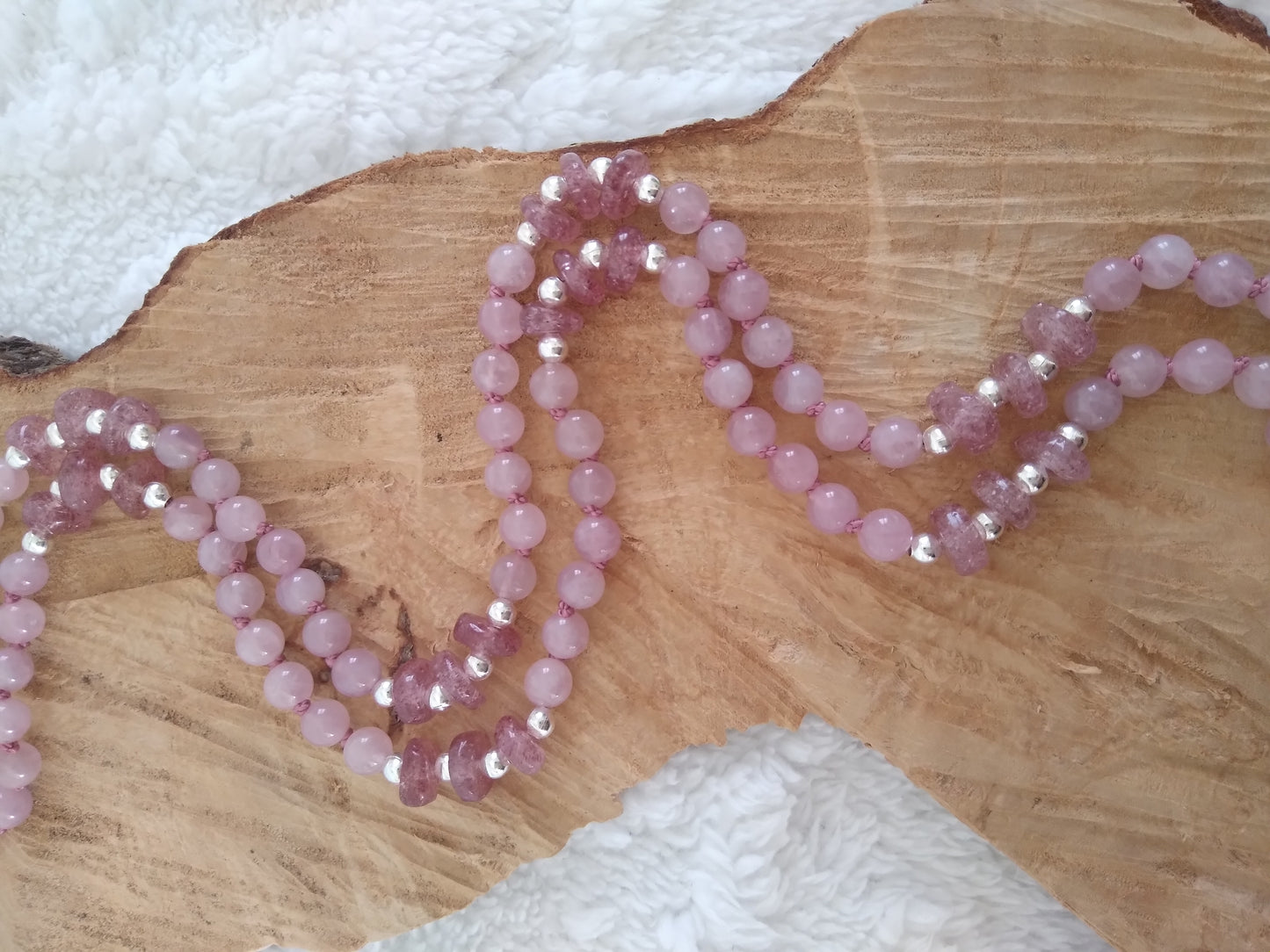 Mala en quartz rose et quartz fraise "Je me chéris"