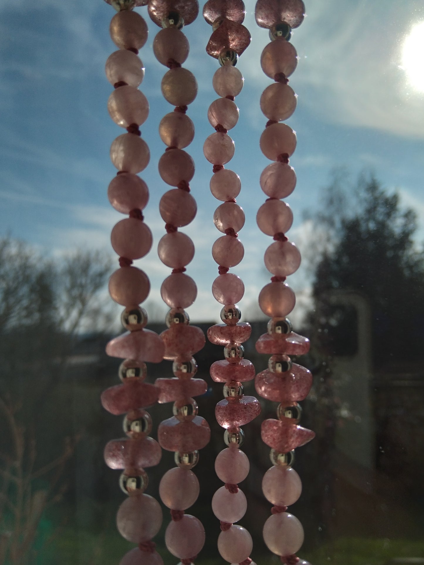 Mala en quartz rose et quartz fraise "Je me chéris"