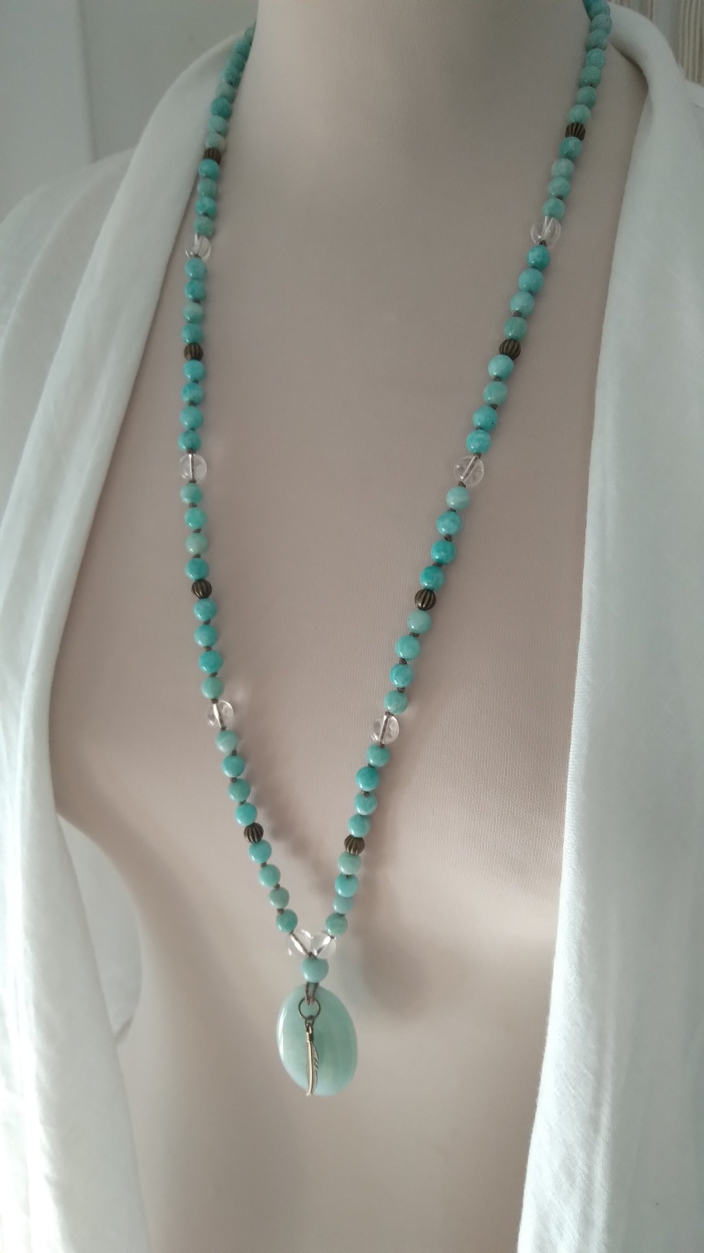 Mala en amazonite et cristal de roche "Alignement"