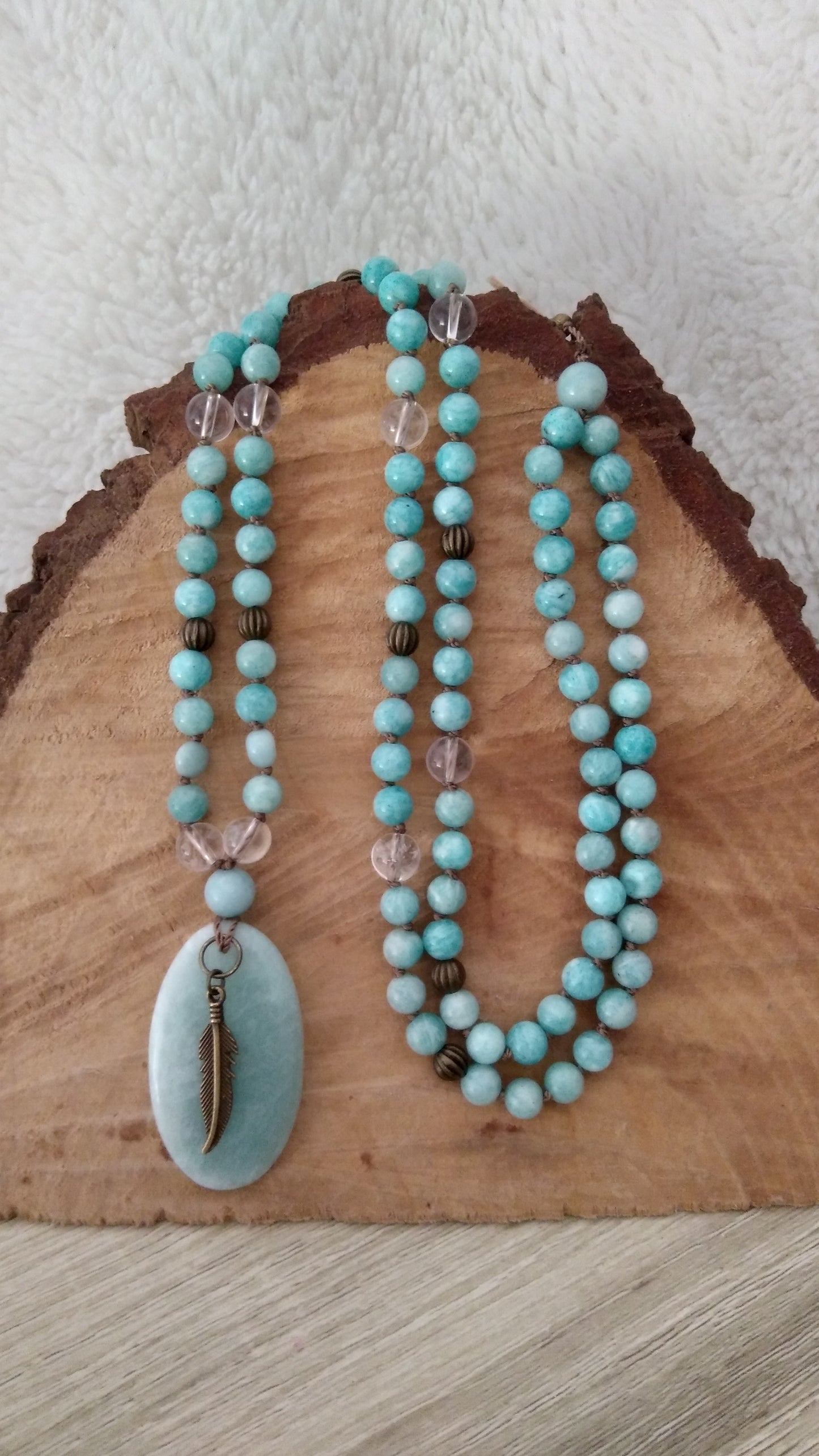 Mala en amazonite et cristal de roche "Alignement"