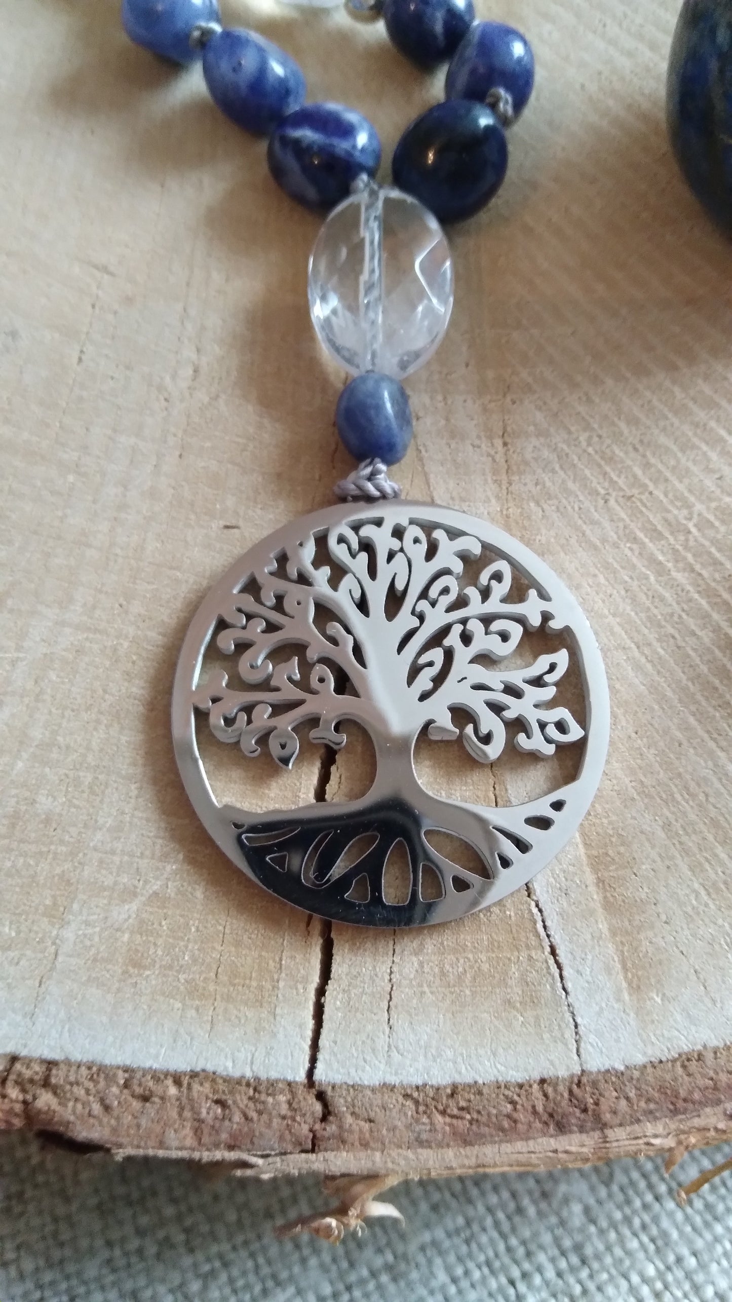 Mala arbre de vie en dumortiérite et cristal de roche "De la terre au ciel"