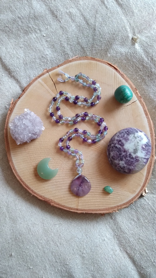 Mala en fluorite et améthyste "Clarté et équilibre"