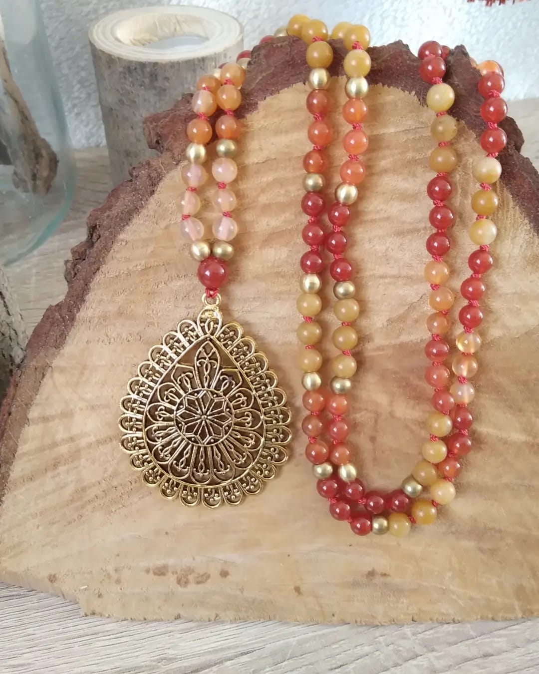 Mala "Prêtresse" en cornaline et aventurine jaune