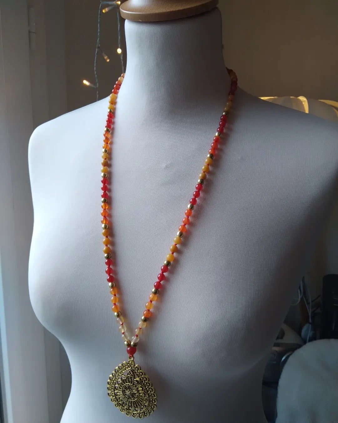 Mala "Prêtresse" en cornaline et aventurine jaune