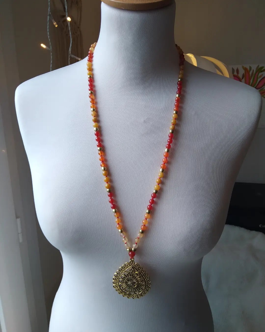 Mala "Prêtresse" en cornaline et aventurine jaune