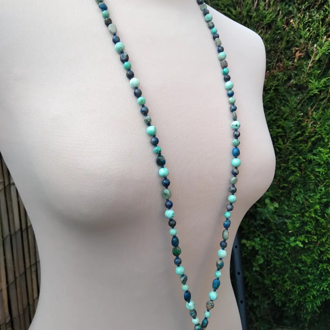 Mala en turquoise, lapis-lazuli et chrysocolle "Profondeurs"