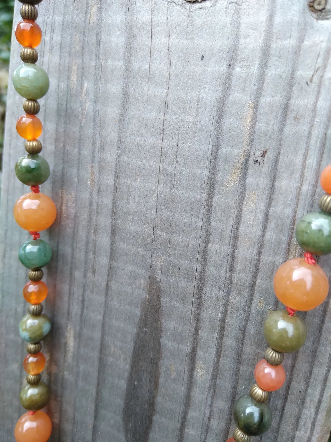 Mala en jadéite, aventurine orange et cornaline "Ressourcement"