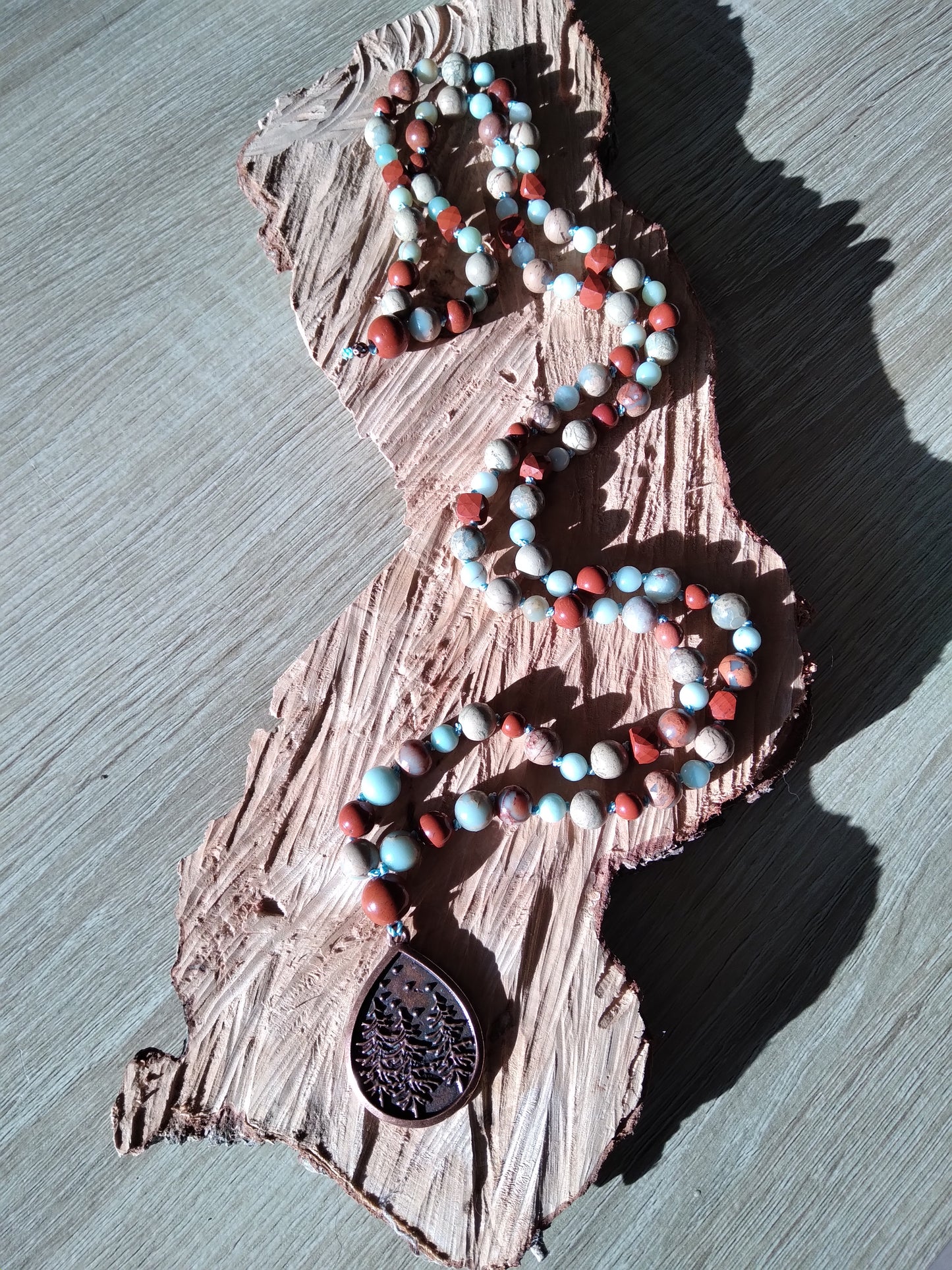 Mala en jaspe aqua terra, jaspe rouge et amazonite "Détermination"