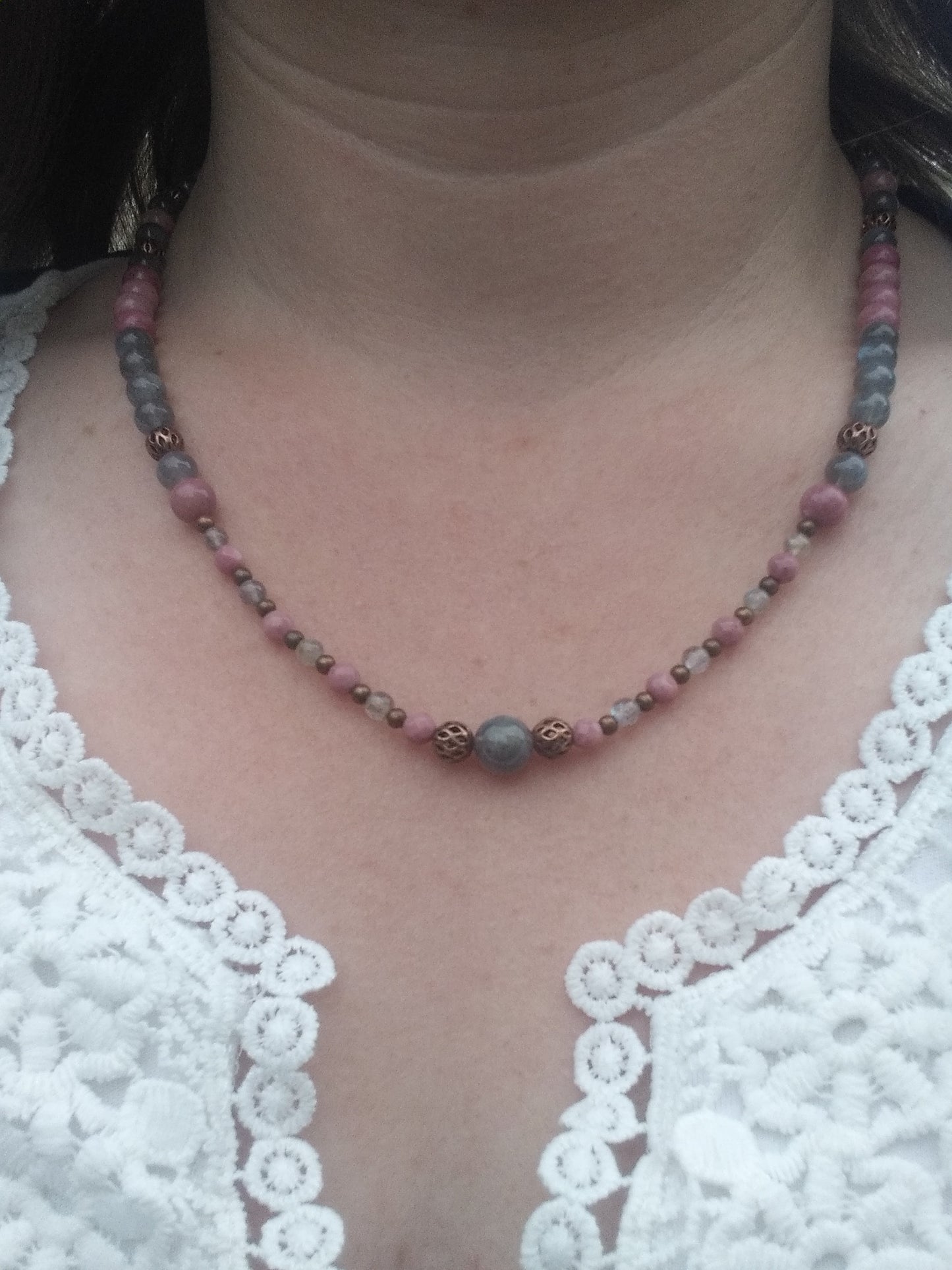 Collier rhodonite et labradorite "Sécurité"