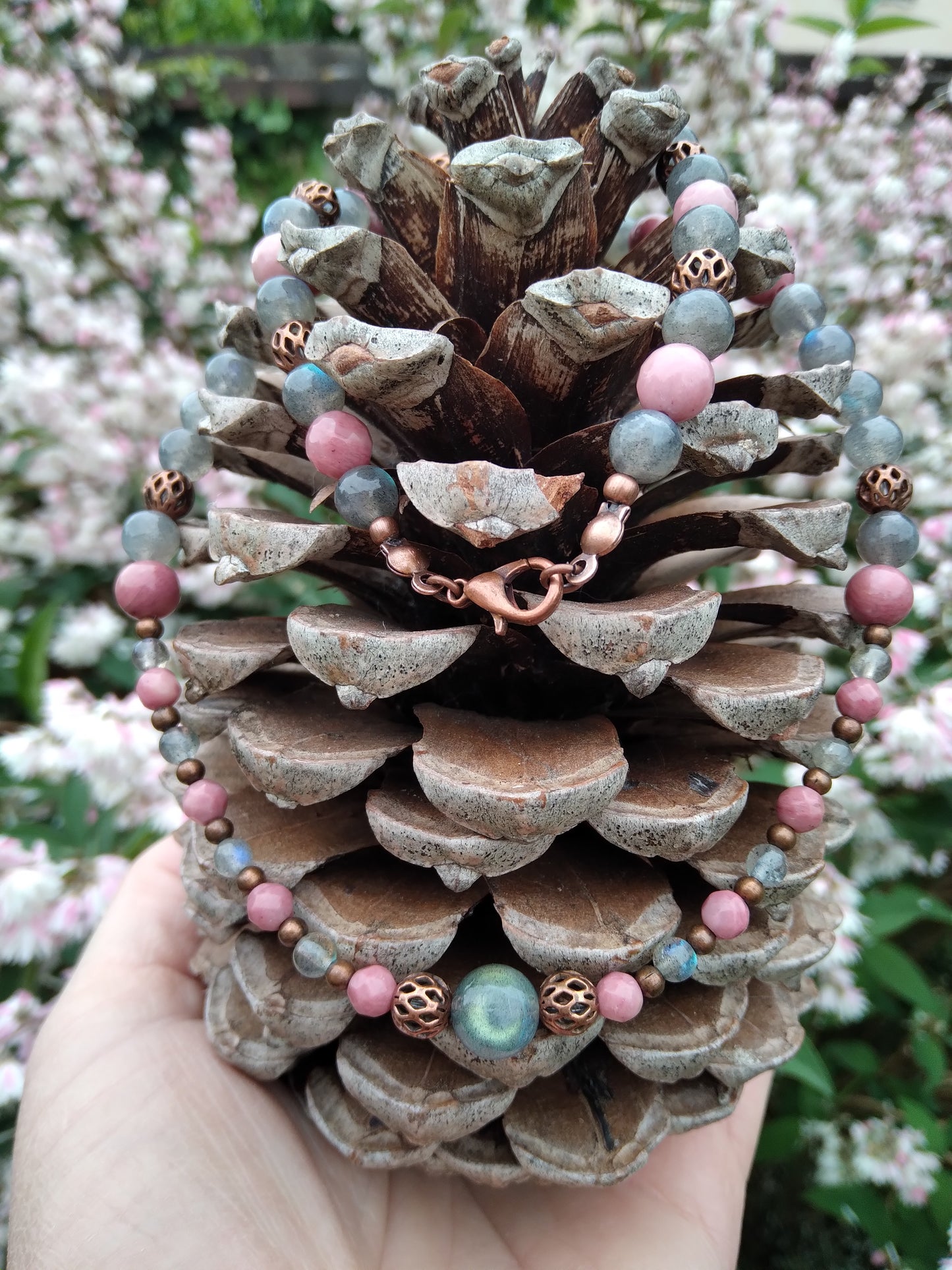 Collier rhodonite et labradorite "Sécurité"