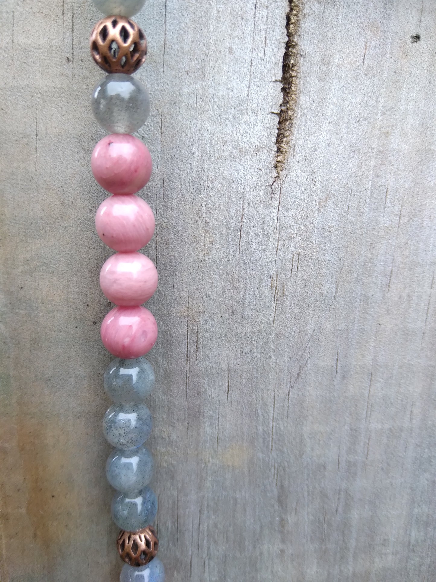 Collier rhodonite et labradorite "Sécurité"