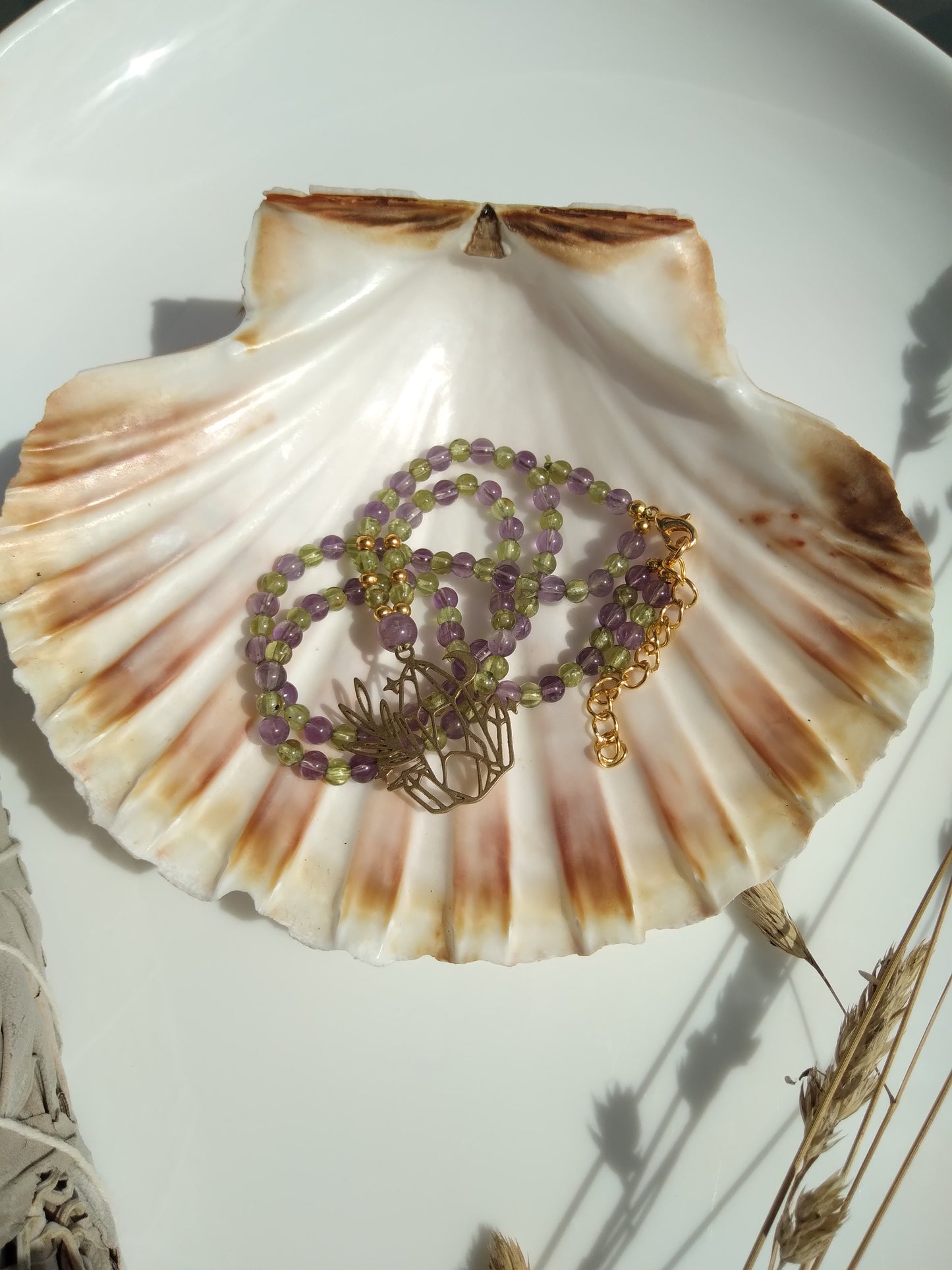 Collier en améthyste et péridot