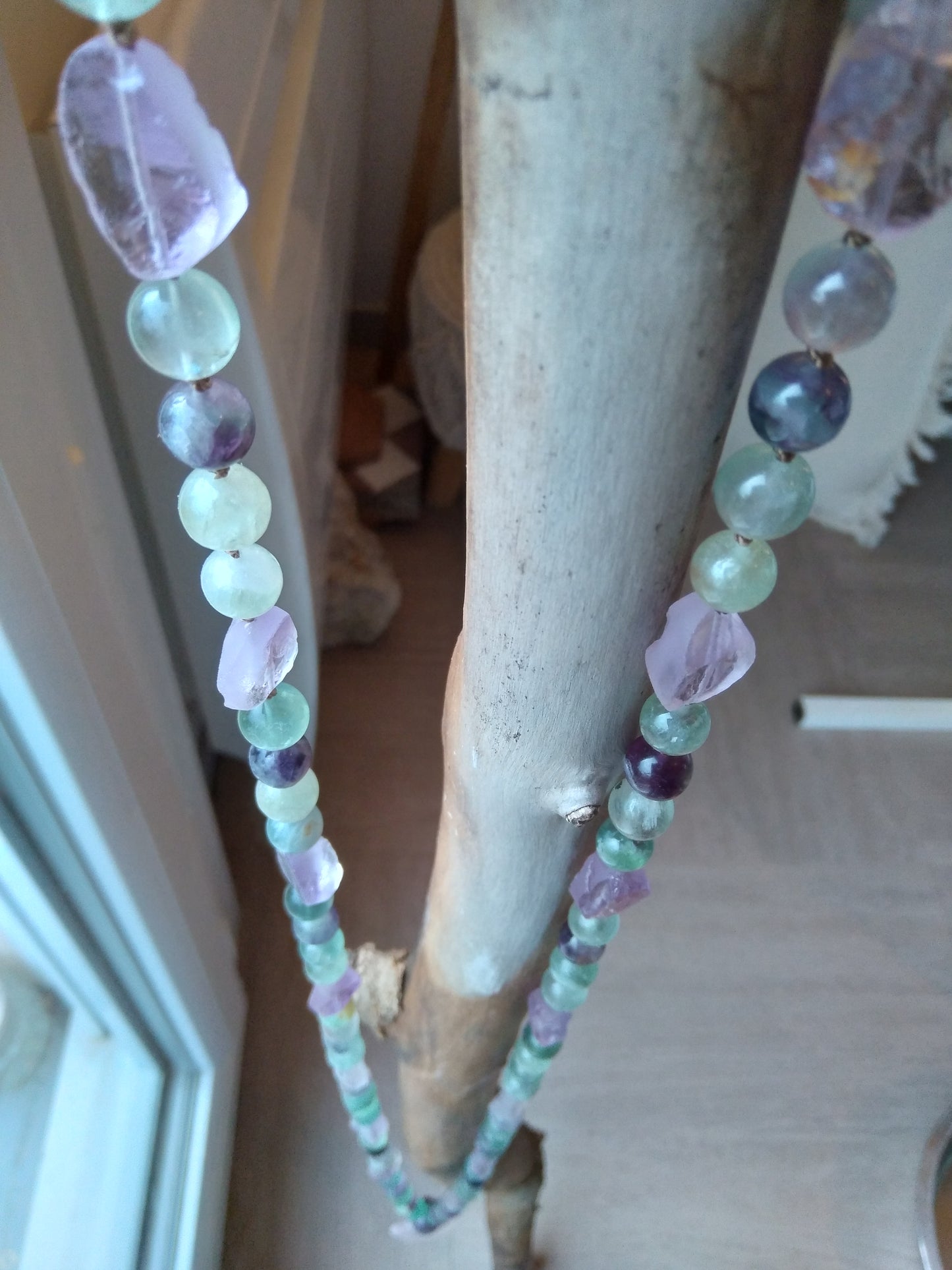 Mala en fluorite, améthyste et quartz rose "Stabilisation"