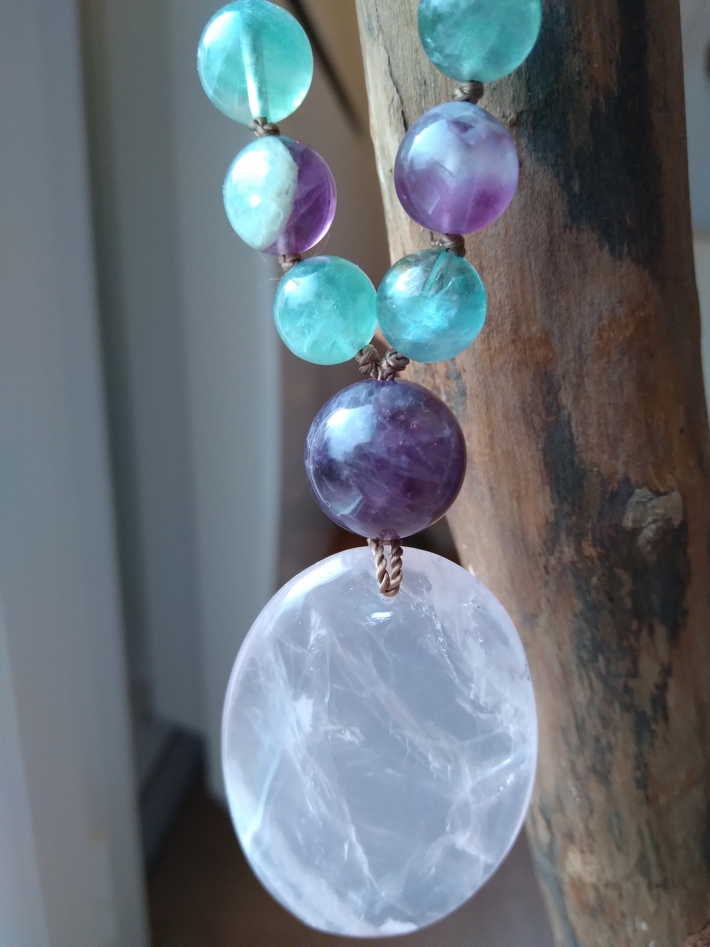 Mala en fluorite, améthyste et quartz rose "Stabilisation"