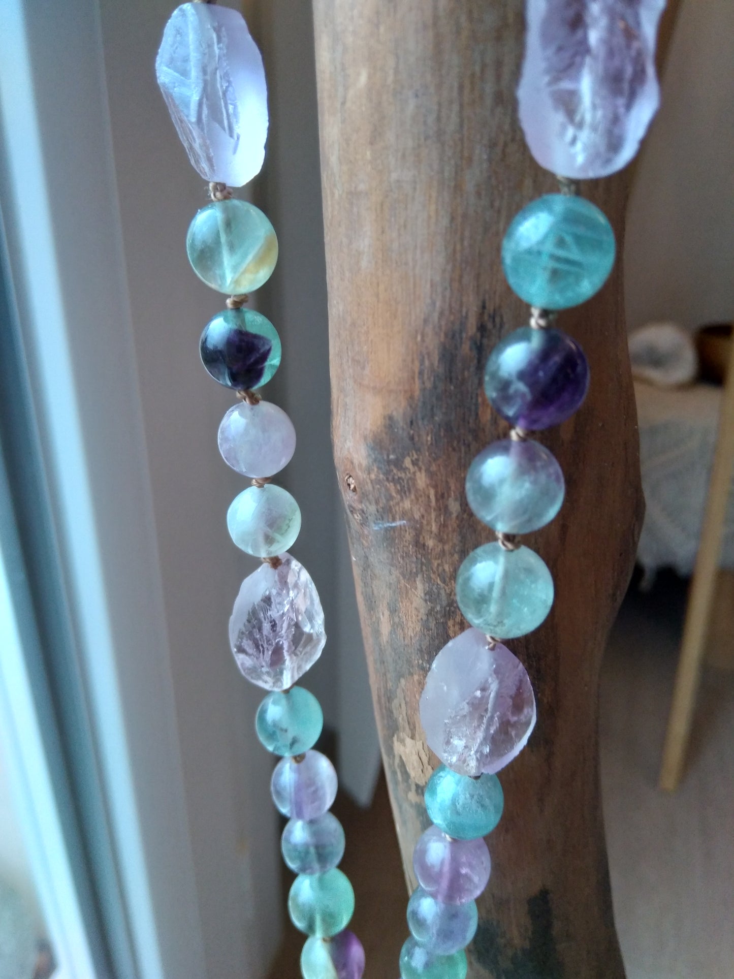 Mala en fluorite, améthyste et quartz rose "Stabilisation"