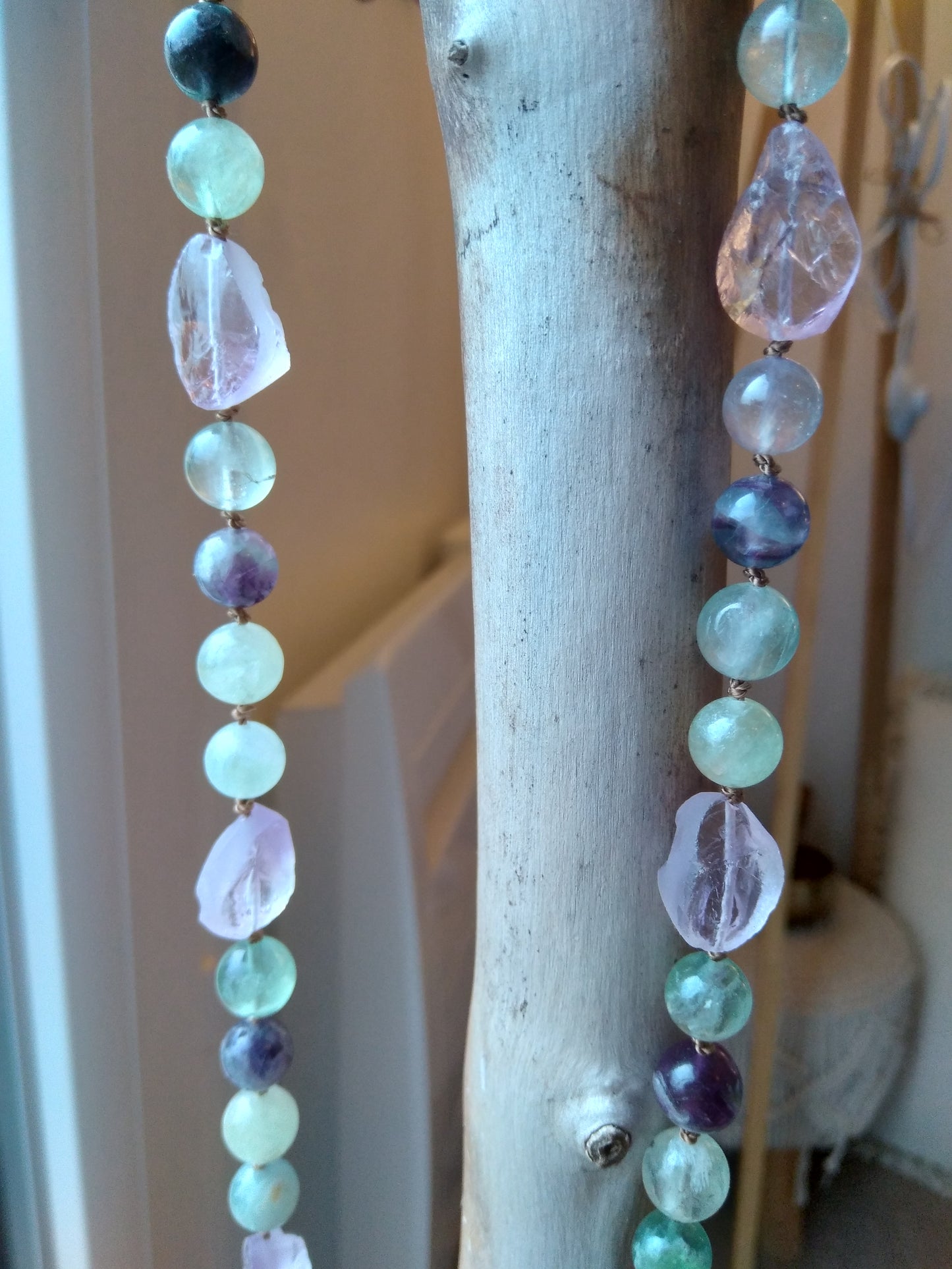 Mala en fluorite, améthyste et quartz rose "Stabilisation"