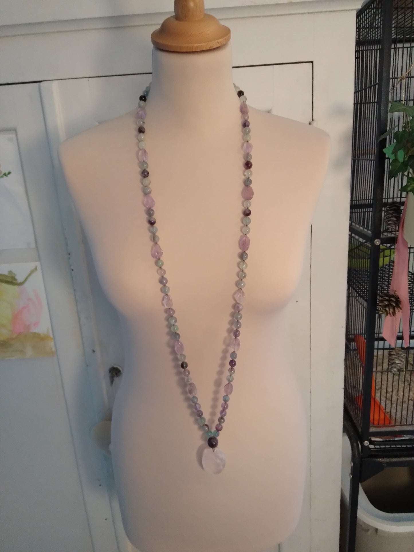 Mala en fluorite, améthyste et quartz rose "Stabilisation"