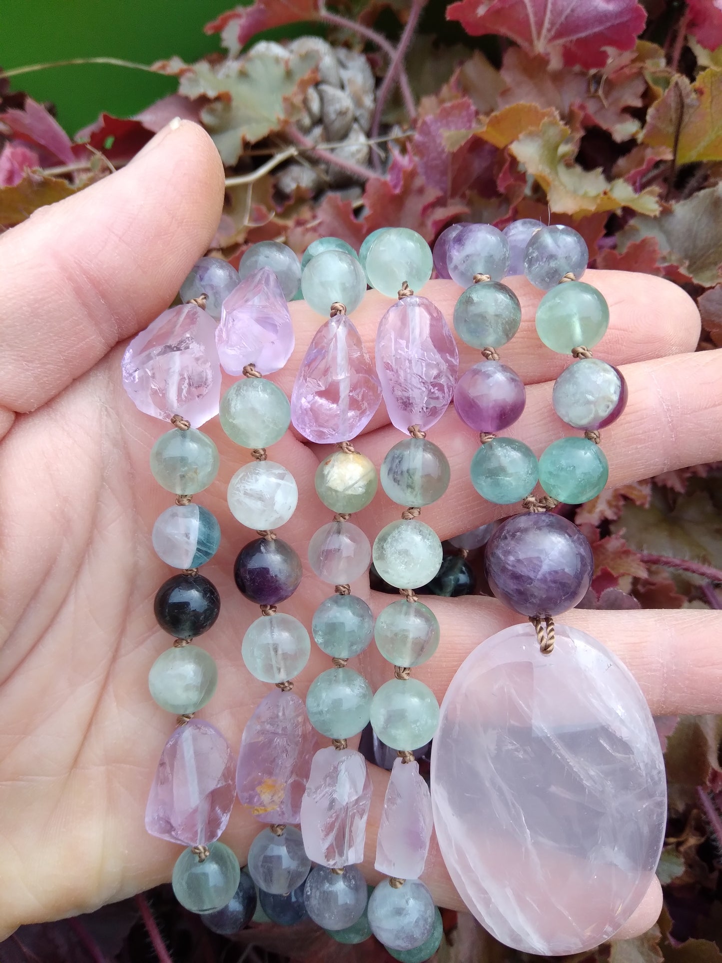 Mala en fluorite, améthyste et quartz rose "Stabilisation"