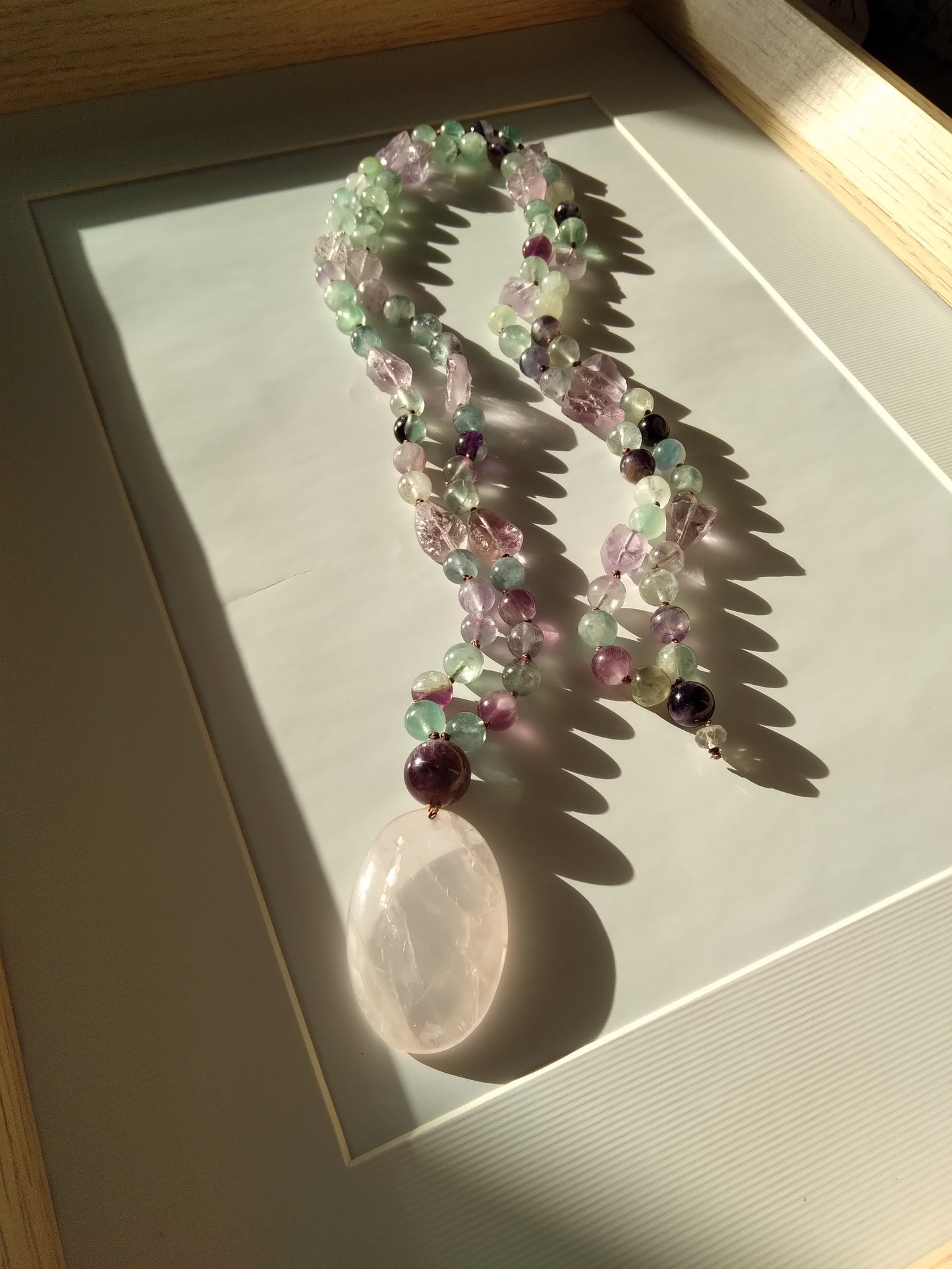 Mala en fluorite, améthyste et quartz rose "Stabilisation"