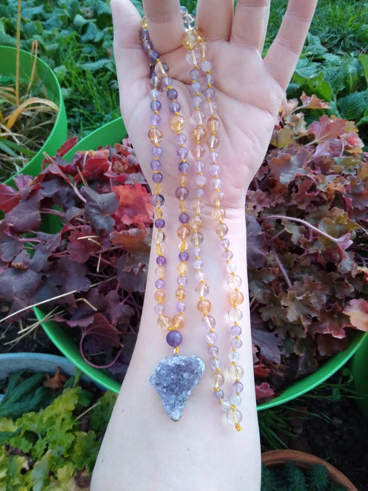 Mala en amétrine, citrine et améthyste "Aura"