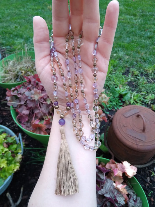 Mala en amétrine, quartz citron et améthyste "Inspiration"