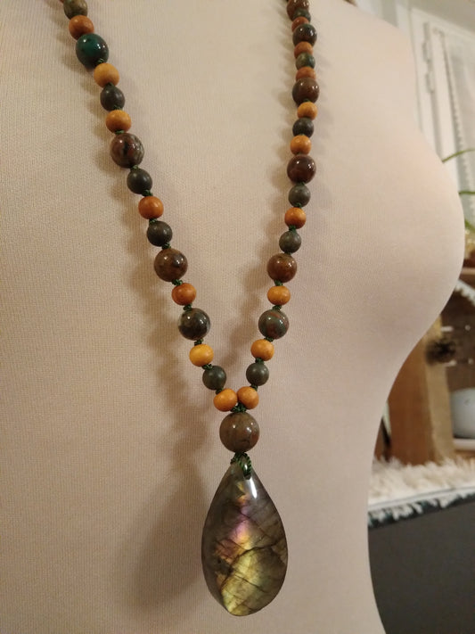 Mala en jade et labradorite "Protection"