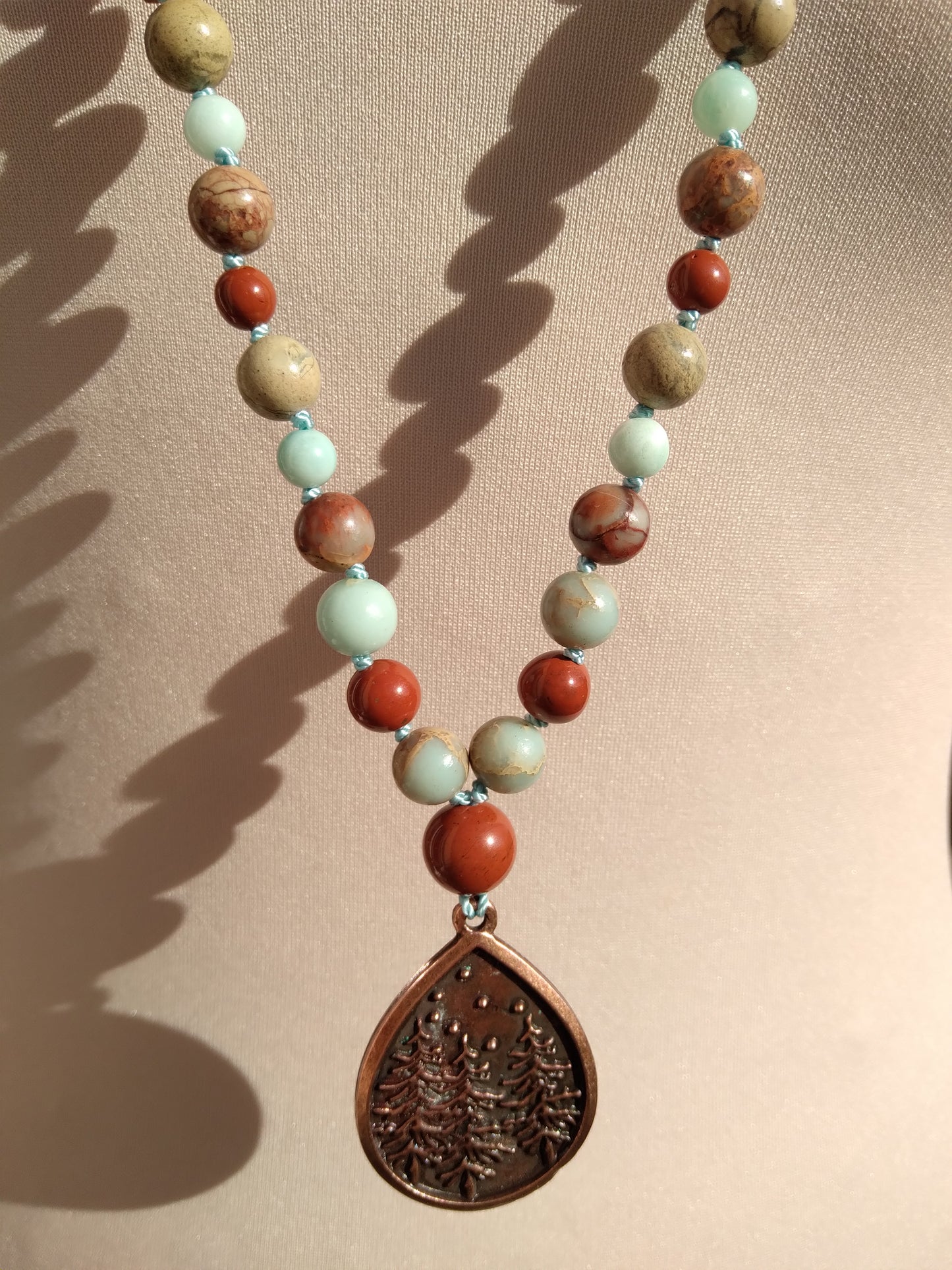 Mala en jaspe aqua terra, jaspe rouge et amazonite "Détermination"