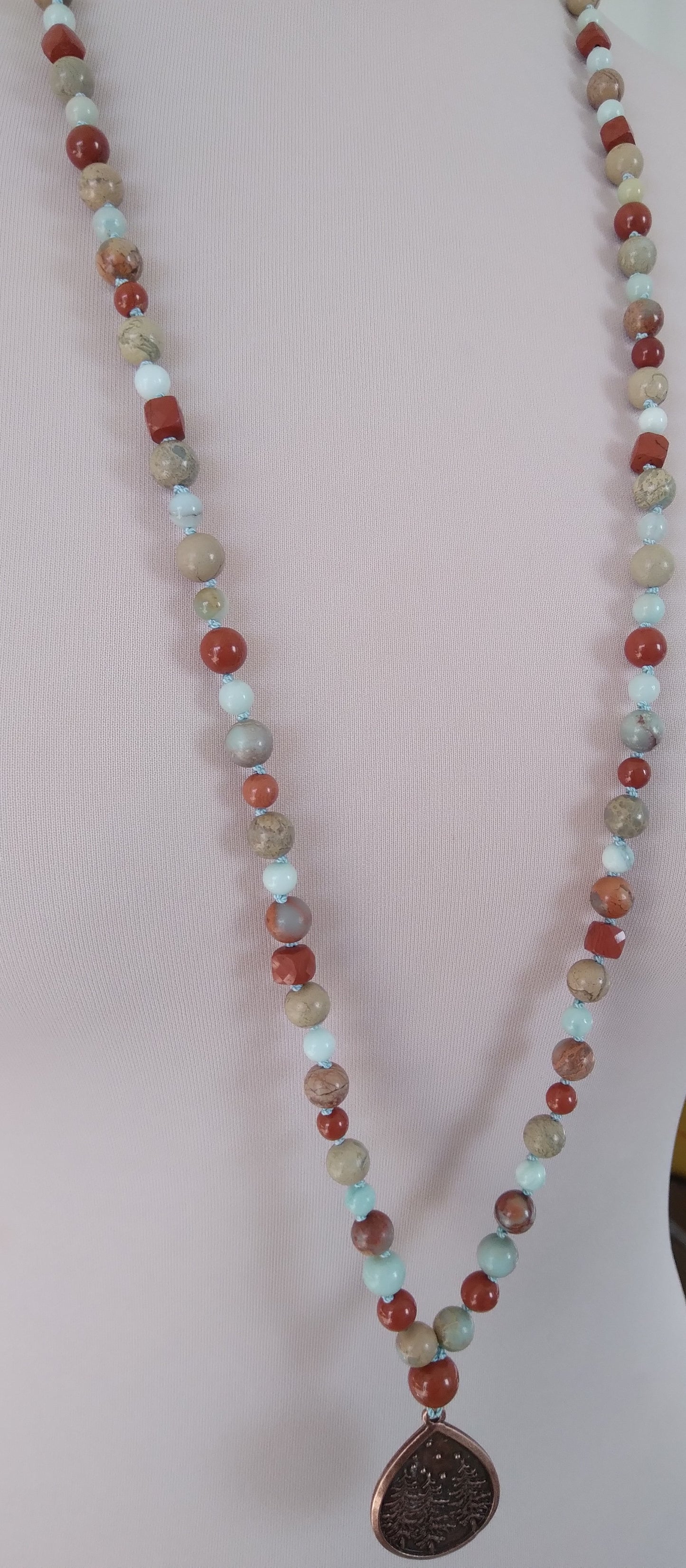 Mala en jaspe aqua terra, jaspe rouge et amazonite "Détermination"