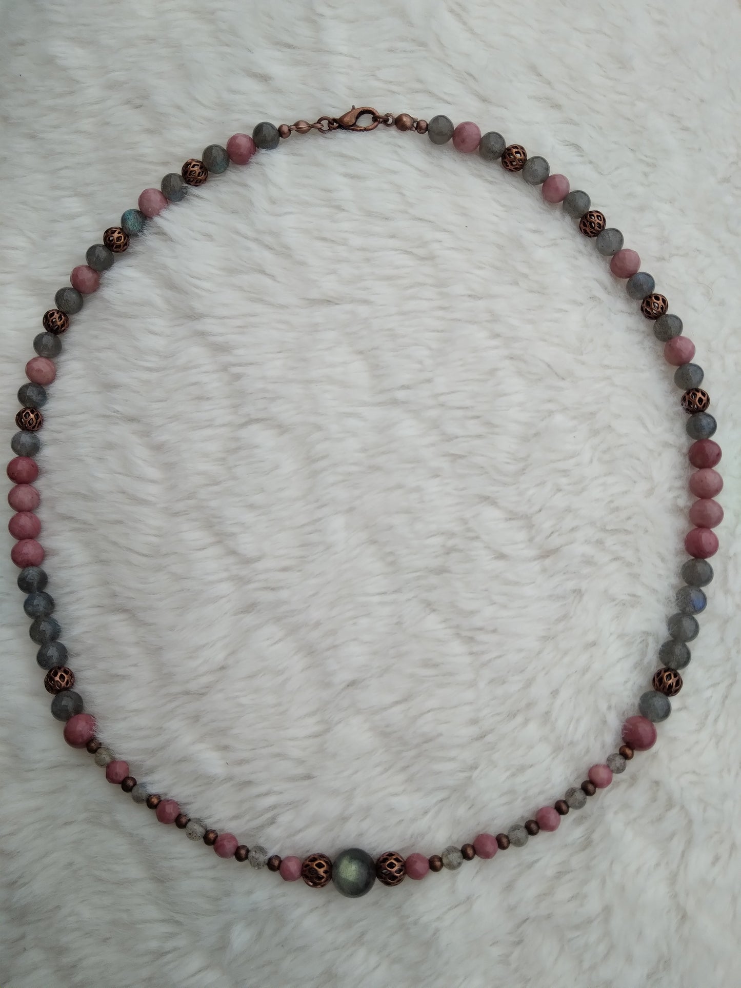 Collier rhodonite et labradorite "Sécurité"