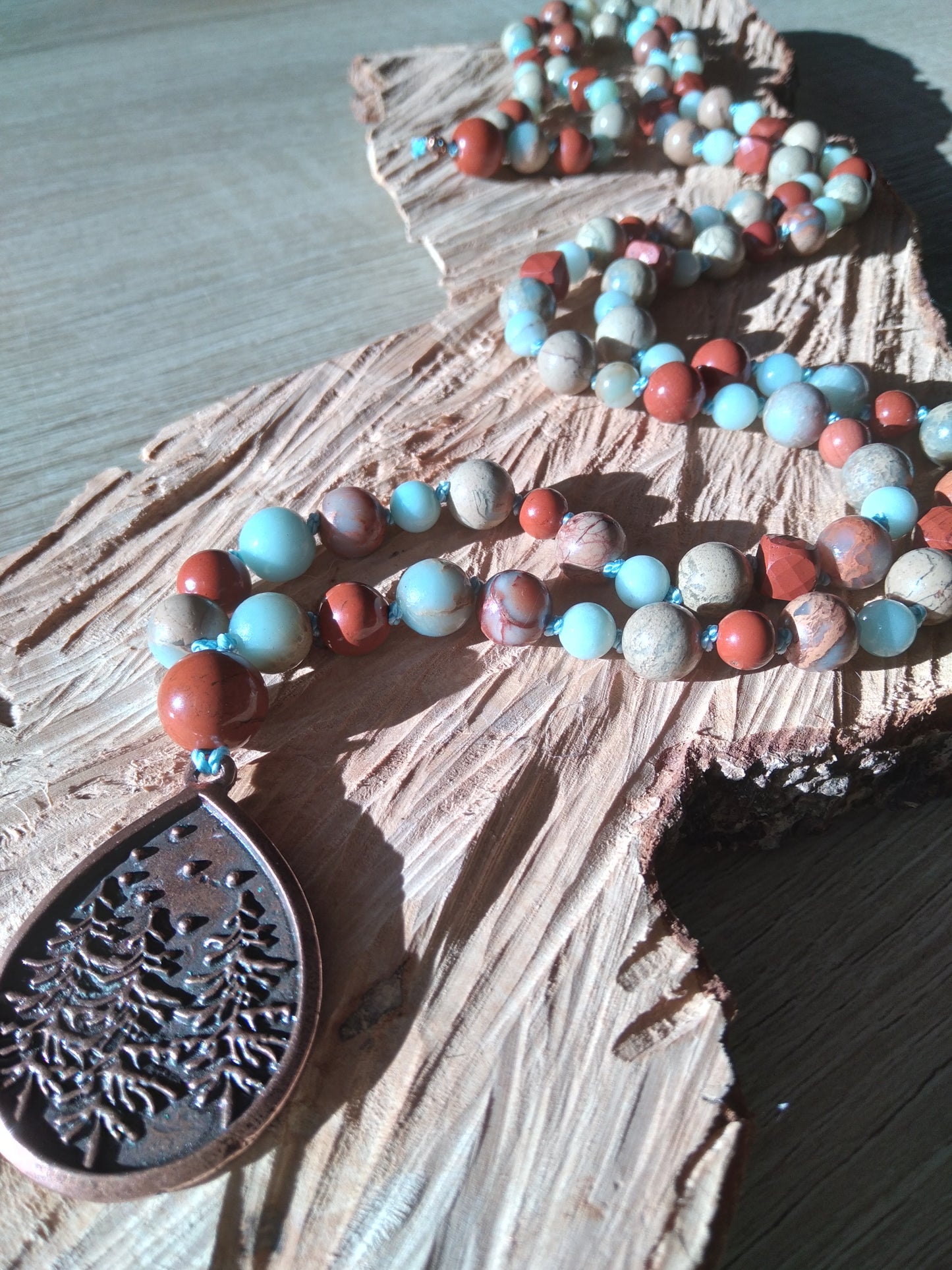 Mala en jaspe aqua terra, jaspe rouge et amazonite "Détermination"