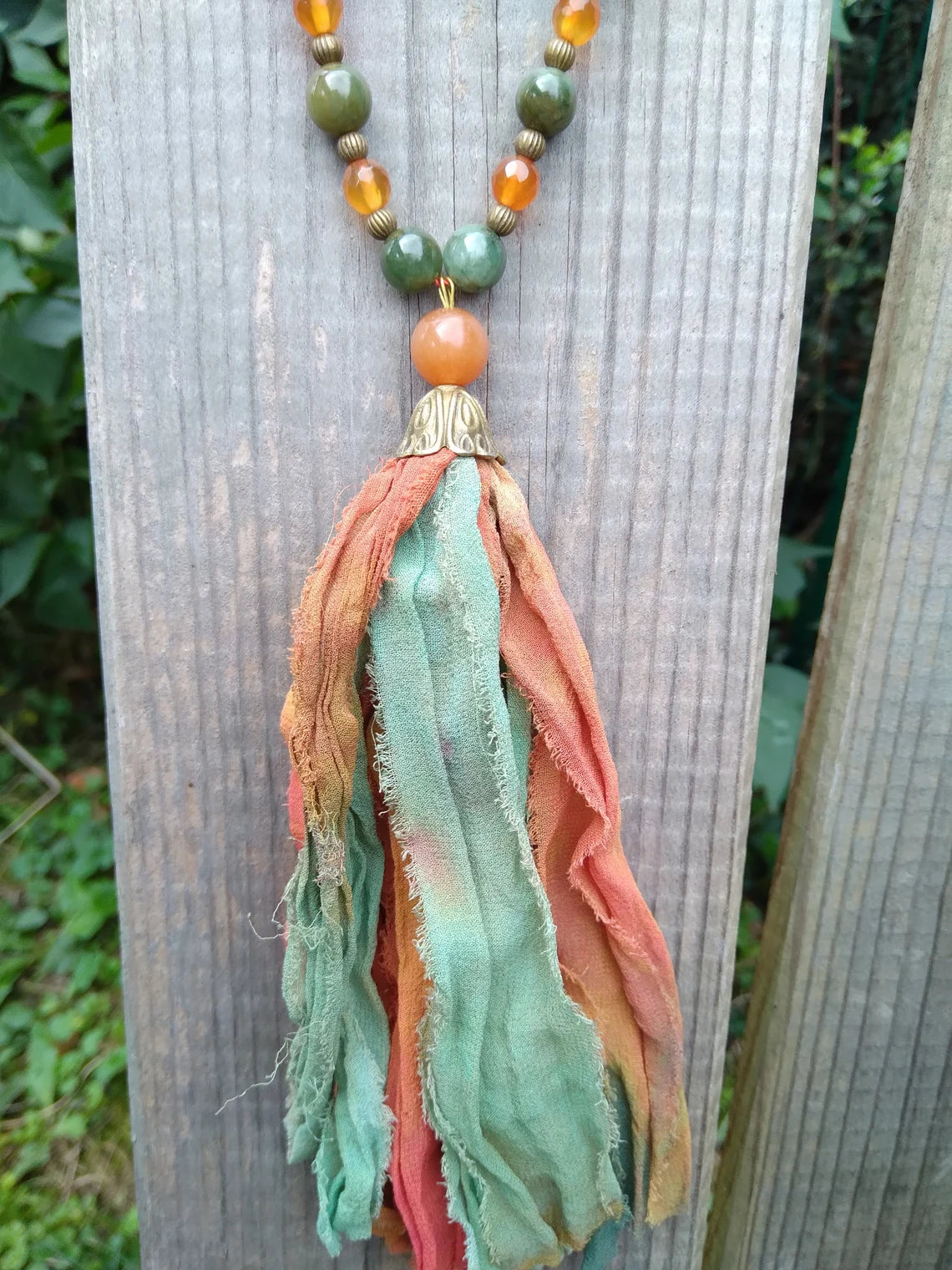 Mala en jadéite, aventurine orange et cornaline "Ressourcement"